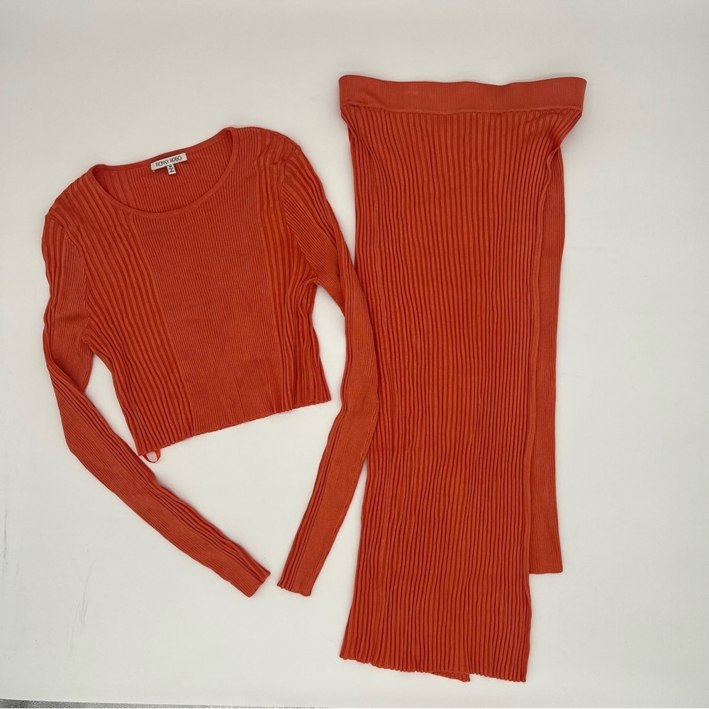 Ronny Kobo Orange Ribbed 2-Piece Set – Crop Top & Maxi Skirt‎ – Size M